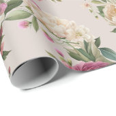 Pink Peony Floral Wreath Brautparty Geschenkpapier (Rolleneckpunkt)