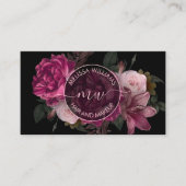 Pink Peony Flower Black Logo Visitenkarte (Vorderseite)