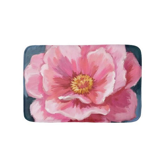 Pink Peony Flower Watercolor Floral Badematte (Vorderseite)