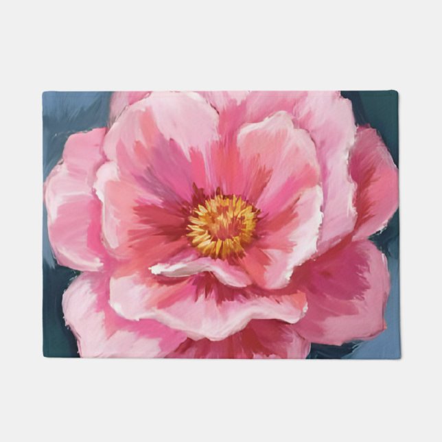 Pink Peony Flower Watercolor Floral Fußmatte (Vorderseite)