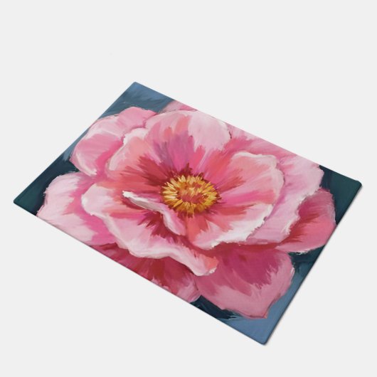 Pink Peony Flower Watercolor Floral Fußmatte (Schrägansicht)