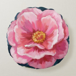 Pink Peony Flower Watercolor Floral Rundes Kissen