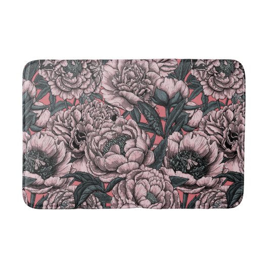 Pink peony flowers and moths badematte (Vorderseite)