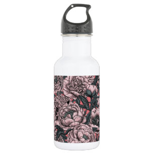 Pink peony flowers and moths edelstahlflasche