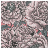 Pink peony flowers and moths stoff (Nahaufnahme)