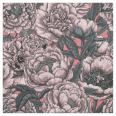 Pink peony flowers and moths stoff (Muster)