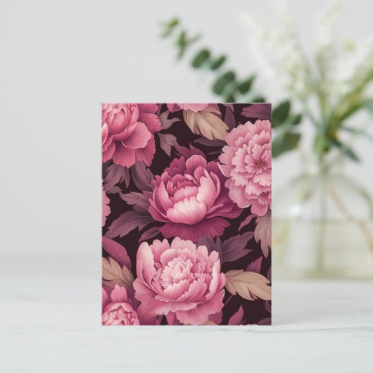 pink peony flowers postcrossing card postkarte (Stehend Vorderseite)