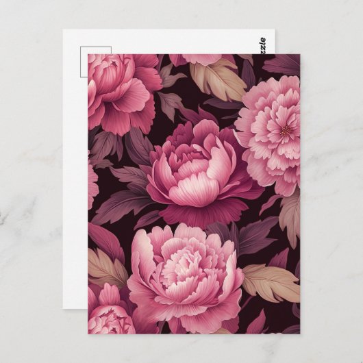 pink peony flowers postcrossing card postkarte (Vorne/Hinten)