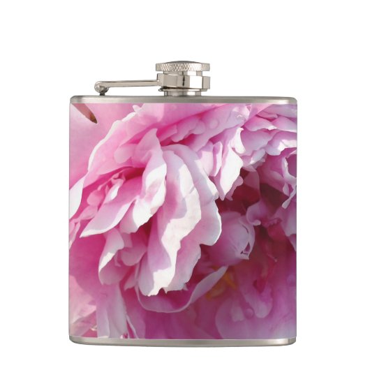 Pink Peony Foto Hütte Bauernhof Blumengarten Flachmann (Vorderseite)