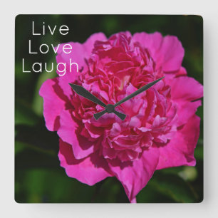 Pink Peony Garden Blume Motivierend Quadratische Wanduhr