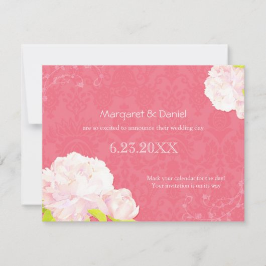 Pink Peony Garden Wedding Save the Date Einladung (Vorderseite)