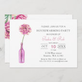 Pink Peony Glass Flasche Vase Housewärme Einladung (Vorne/Hinten)