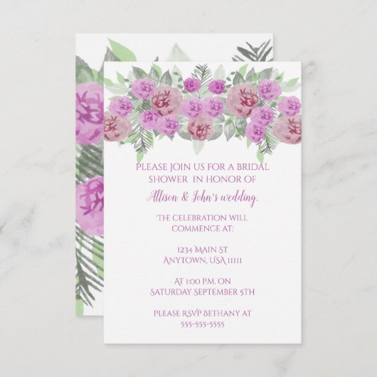 Pink Peony Greenery Bridal Dusche Einladung (Vorne/Hinten)