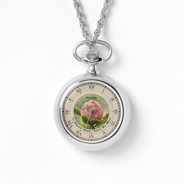 Pink Peony Hippocrates Healing Quote NecklaceWatch Armbanduhr (Vorderseite)