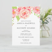 Pink-Peony-Hochzeit Einladung (Stehend Vorderseite)