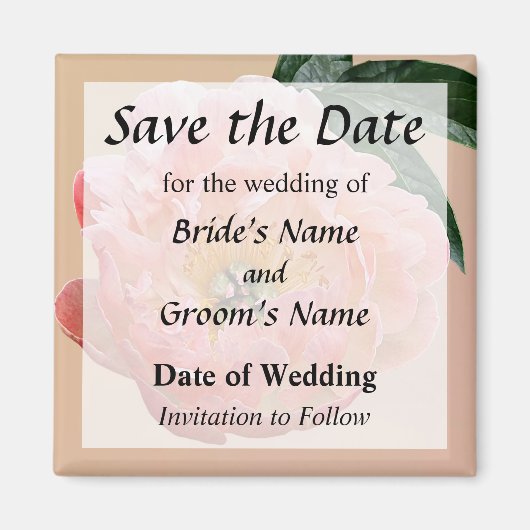 Pink Peony in Sunshine Save the Date Magnet (Vorne)