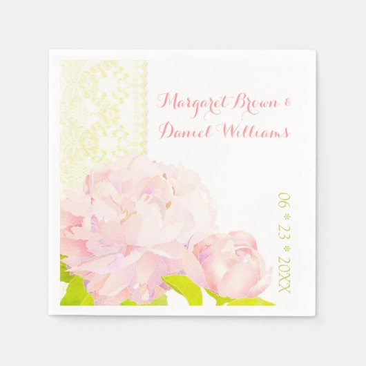Pink Peony Ivory Imitats Lace Wedding Serviette (Vorderseite)