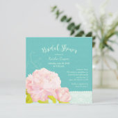 Pink Peony Lagoon Green Brautparty Einladung (Stehend Vorderseite)