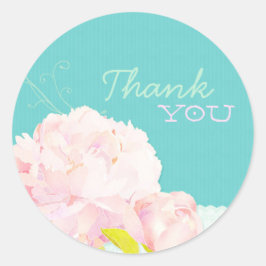 Pink Peony Lagoon Wedding Danke Runder Aufkleber