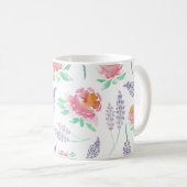 Pink Peony Lavendel Floral Watercolor Monogram Kaffeetasse (VorderseiteRechts)