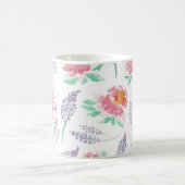 Pink Peony Lavendel Floral Watercolor Monogram Kaffeetasse (Mittel)