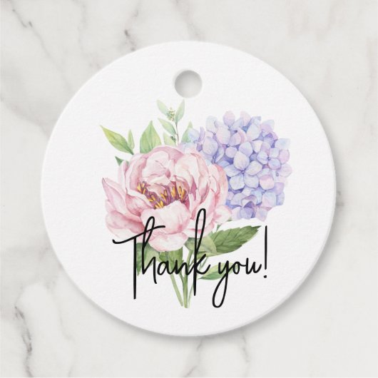 Pink Peony Lila Hydrangea Stems Wedding Geschenkanhänger (Vorderseite)