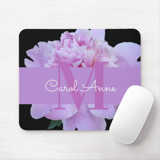 Pink Peony Lila Monogram Floral Black Mouse Pad Mousepad (Mit Mouse)