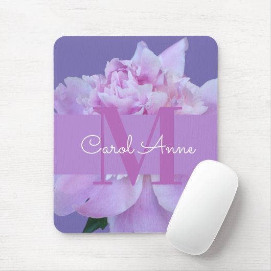 Pink Peony Lila Monogram Floral Foto Mousepad (Mit Mouse)