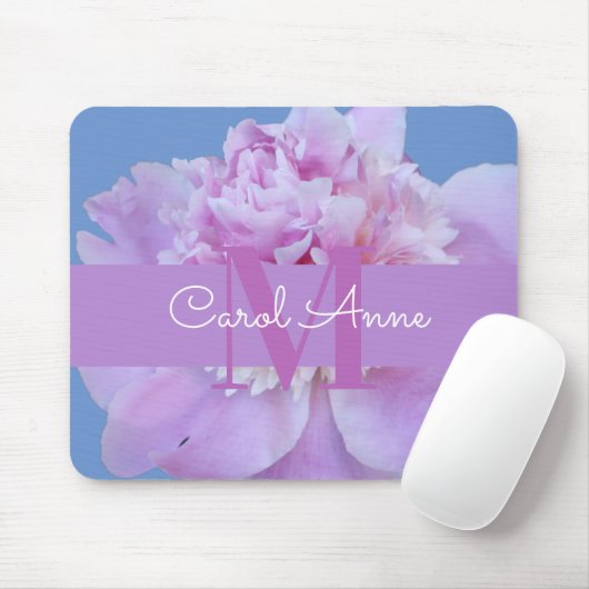 Pink Peony Lila Monogram Floral Mouse Pad Mousepad (Mit Mouse)