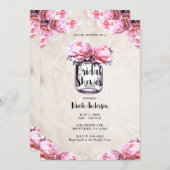 Pink Peony Mason Jar Rustikales Brautparty Einladung (Vorne/Hinten)