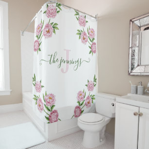 Pink Peony Mit Monogramm Duschvorhang