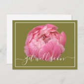 Pink Peony mit Taubentropfen Grün Hintergrund wird Postkarte (Vorne/Hinten)