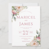 Pink Peony Modern Wedding Einladung (Vorderseite)