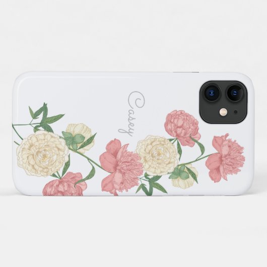Pink Peony Moderne Personalisiert iPhone Case (Rückseite (Horizontal))