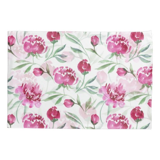 Pink Peony: Muster der Aquarellfarben-Blume Kissenbezug (Rückseite)
