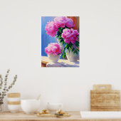 Pink Peony Painting, Peonies Blume Wall Art Poster (Küche)