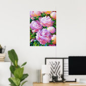 Pink Peony Painting, Peonies Blume Wall Art Poster (Heimbüro)