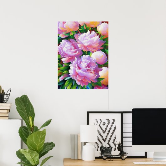 Pink Peony Painting, Peonies Blume Wall Art Poster (Heimbüro)