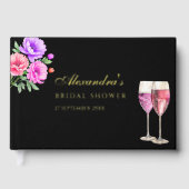 Pink Peony Petals and Prosecco Brautparty Gästebuch (Vorderseite)