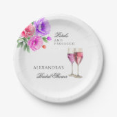 Pink Peony Petals and Prosecco Brautparty Pappteller (Vorderseite)