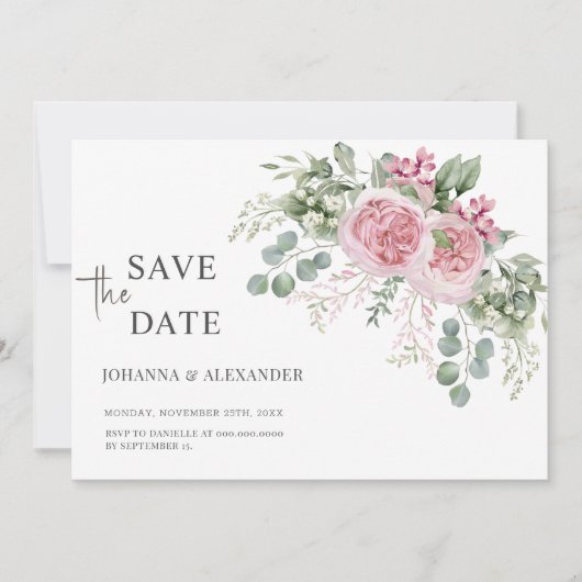 Pink Peony Petals Einzigartige Hochzeit Save The Date (Vorderseite)