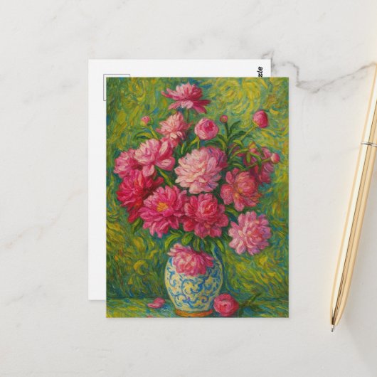 Pink Peony Postcard Postkarte (Vorderseite/Rückseite Beispiel)
