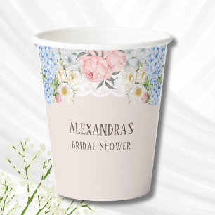 Pink Peony Romantic Blue Hydrangea Brautparty Pappbecher