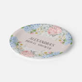 Pink Peony Romantic Blue Hydrangea Brautparty Pappteller (Schrägansicht)
