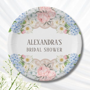 Pink Peony Romantic Blue Hydrangea Brautparty Pappteller