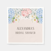Pink Peony Romantic Blue Hydrangea Brautparty Serviette (Vorderseite)