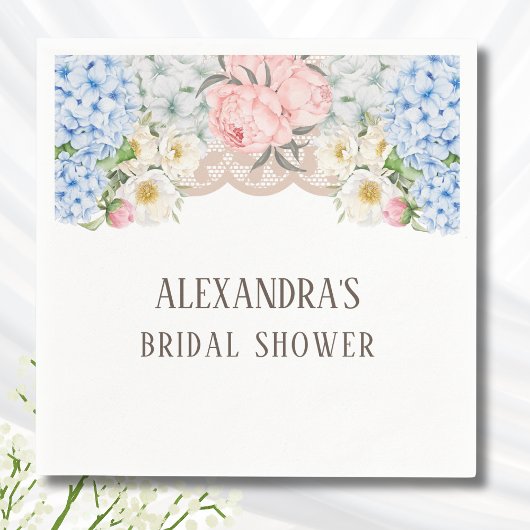 Pink Peony Romantic Blue Hydrangea Brautparty Serviette