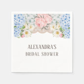 Pink Peony Romantic Blue Hydrangea Brautparty Serviette (Vorderseite)