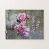 Pink Peony Rose Blume Benutzerdefiniert Text Flora Puzzle (Horizontal)