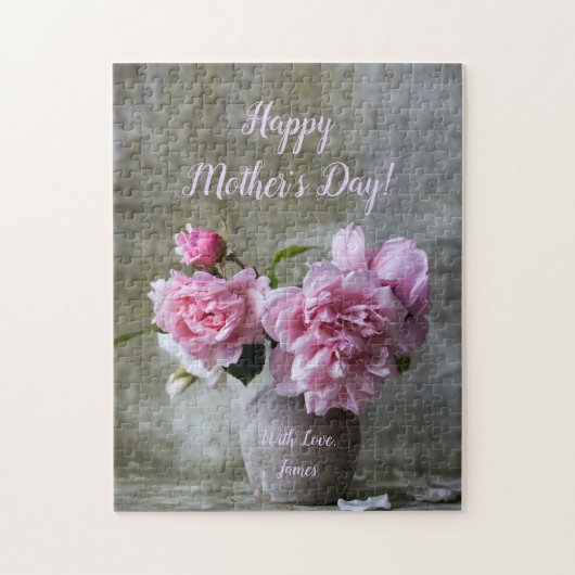 Pink Peony Rose Blume Benutzerdefiniert Text Flora Puzzle (Vertikal)